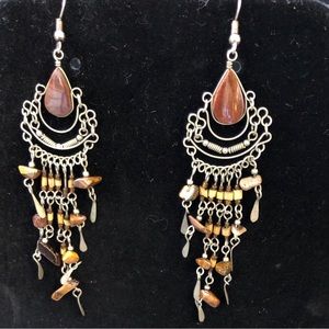 Bohemian boho detailed wire stone earrings